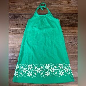 Hanna Andersson Green Floral Border Halter Dress Size 130 (Girls 7/8)